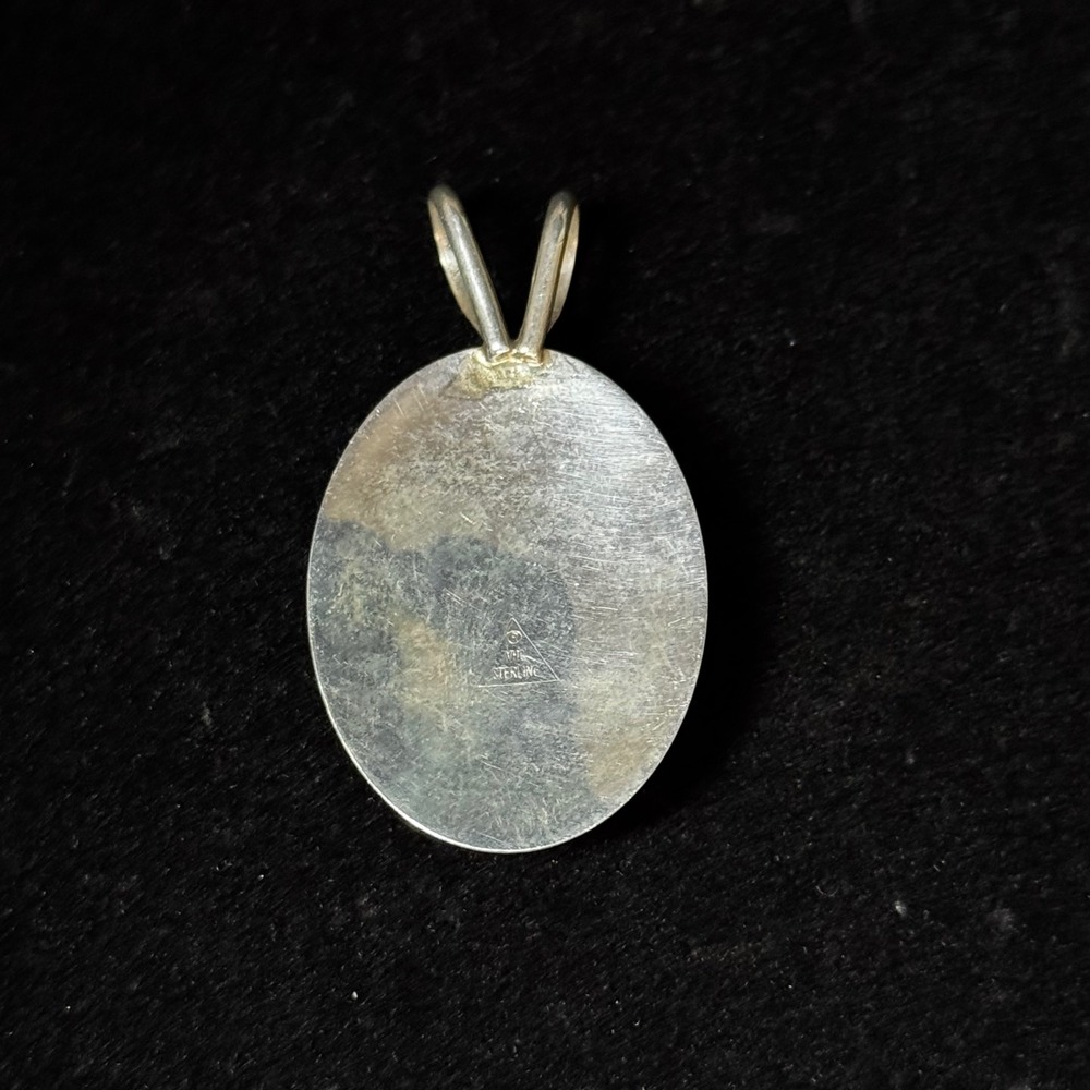 VHC Sterling Silver Blue Stone Oval Pendant Vintage Artisan Southwestern 11.56g - Picture 2 of 6
